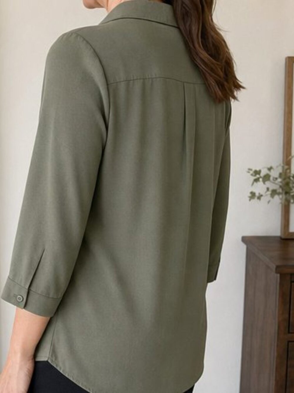 Olive Pleated Blouse - Picture 3 of 6